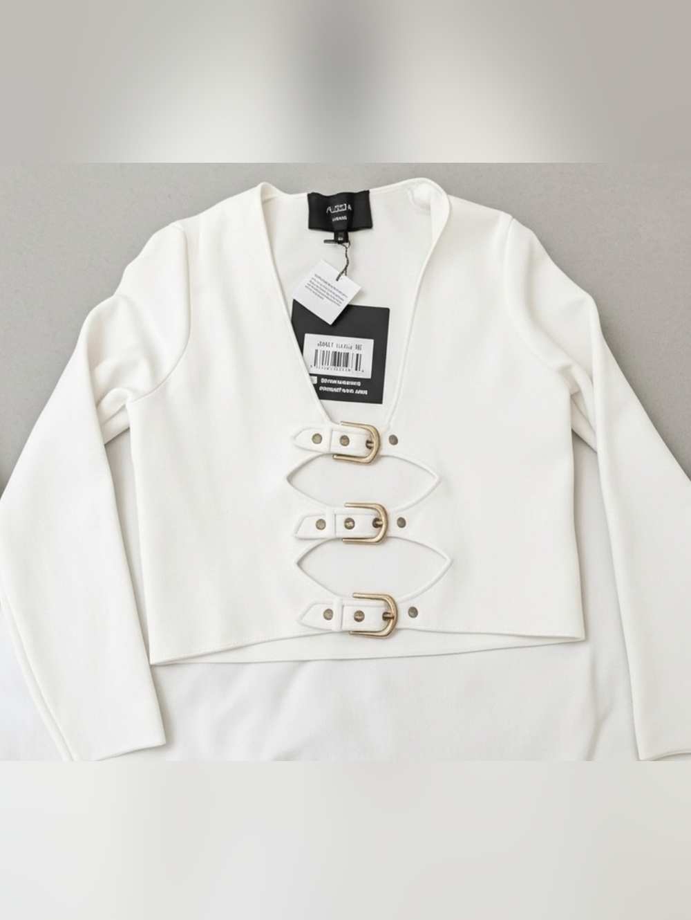 Aleeza Paris White Knit Buckle-Front Cardigan NWT